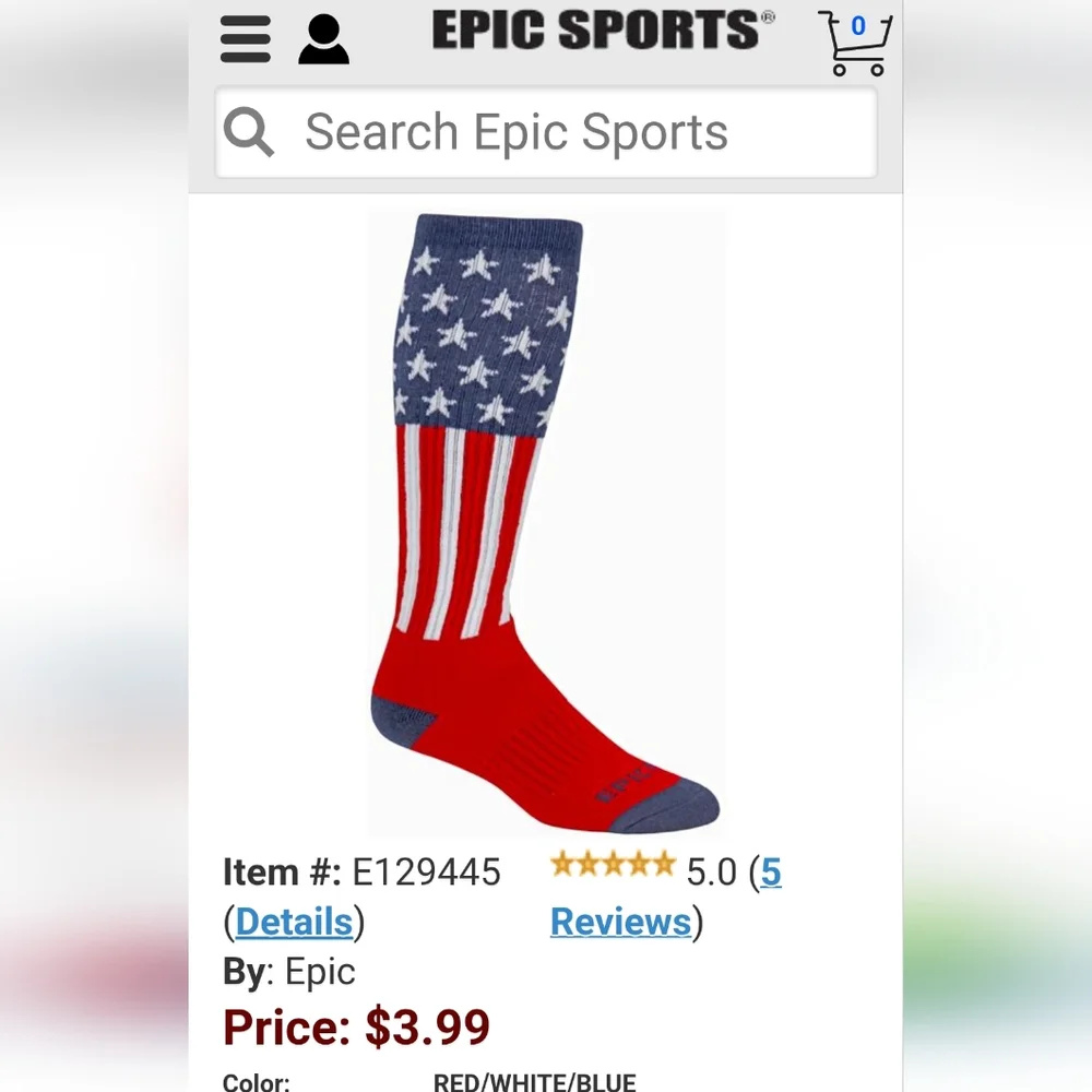 (5) Epic Sports 'Merica Socks (4) S and (1) M